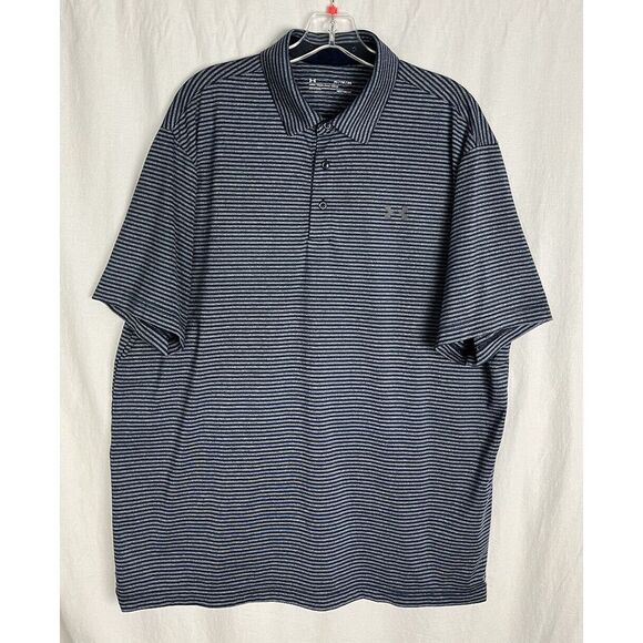 Under Armour Shirt‎ Mens XL/TG Blue Polo Stripe Heat Gear Golf Short Sleeve - Picture 1 of 4